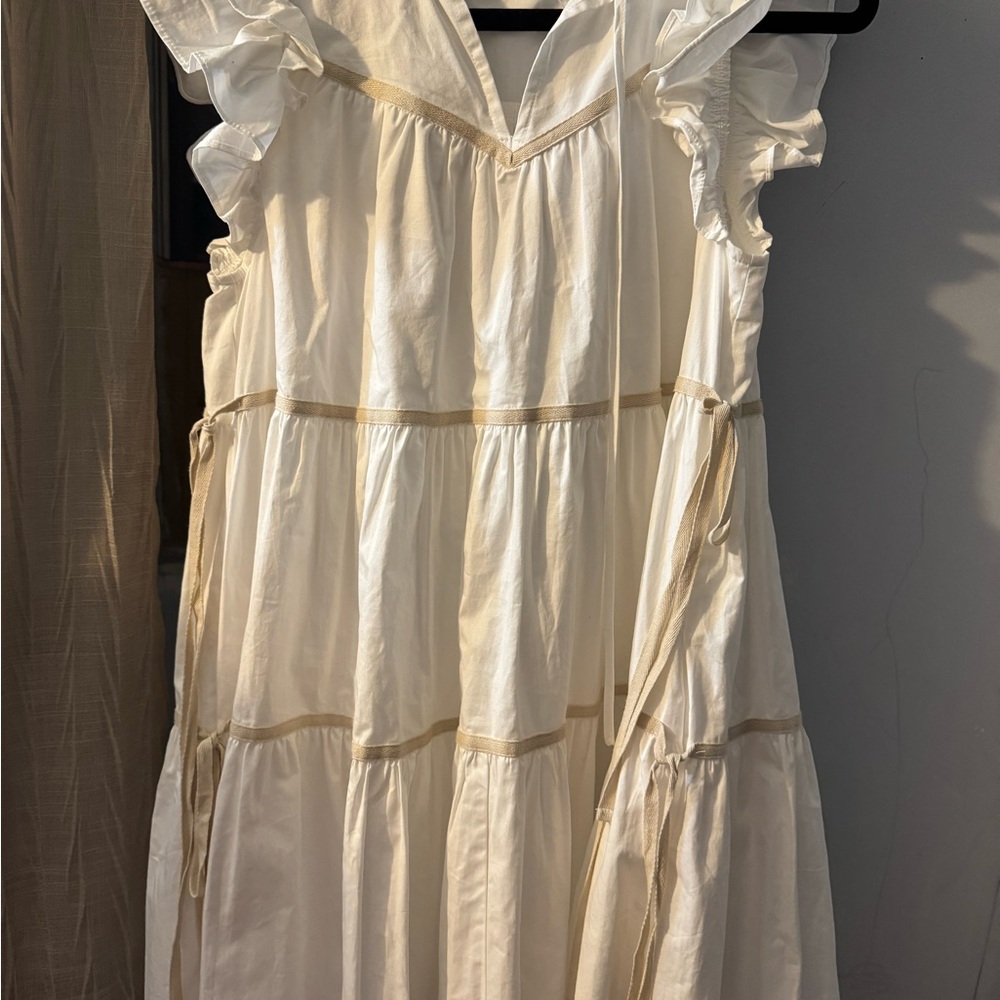 Women's Cream Ruffle Tiered Maxi Dress